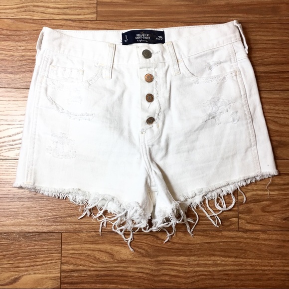 Hollister shorts women’s sz 25 denim fringe white - Picture 1 of 4